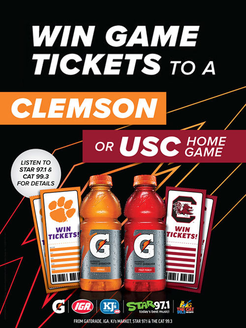 Enter To Win Clemson or South Carolina Football Tickets with Gatorade